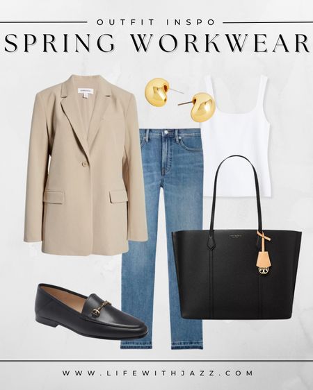 Spring workwear outfit inspo 🤍

Business casual / workwear / office outfit / jeans / blazer / white cami/ loafers / black tote 

#LTKSeasonal #LTKworkwear #LTKstyletip