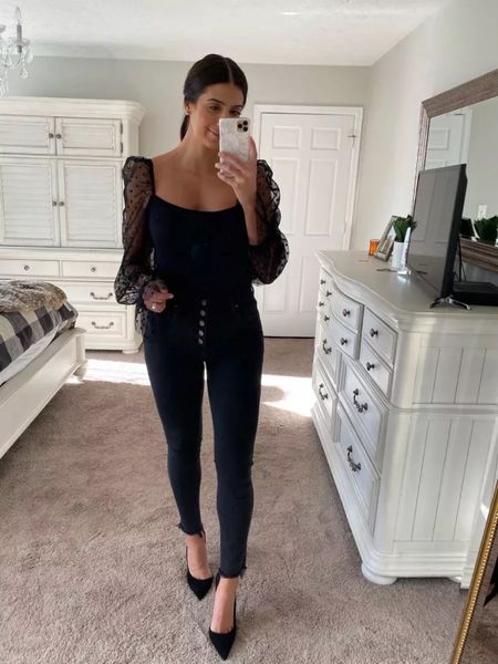 Date night outfit - Abercrombie jeans - Abercrombie - high waisted black jeans - sheer sleeve body suit - Amazon body suit

#LTKSeasonal #LTKunder100 #LTKstyletip