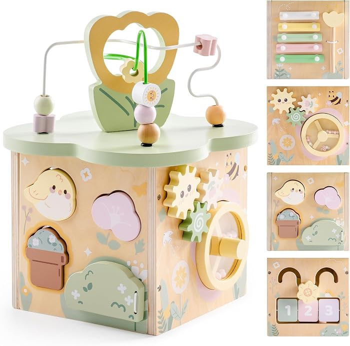 ROBUD Wooden Activity Cube, Educational Wooden Toys with 7 Functional Areas, Montessori Toys for ... | Amazon (US)