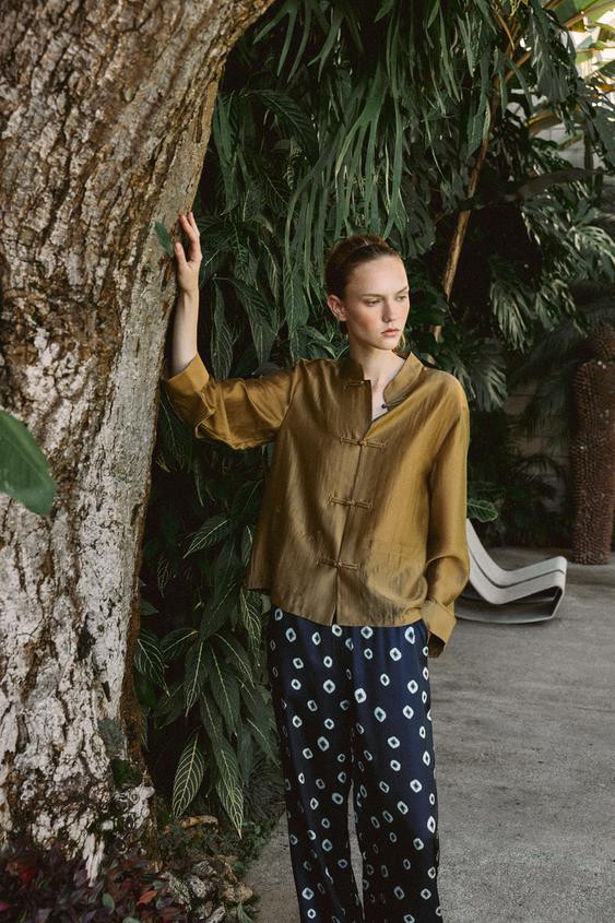 Zara - Zw Collection Satin Shirt With Frog Fastening - Mustard - L - Woman | Zara AU