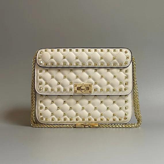 Genuine Lambskin Studded Chain Handbag Purse Colours  Black | Etsy | Etsy (US)