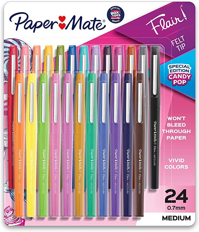 Paper Mate Flair Felt Tip Pens, Medium Point, Limited Edition Candy Pop Pack, 24 count (1979425) | Amazon (US)