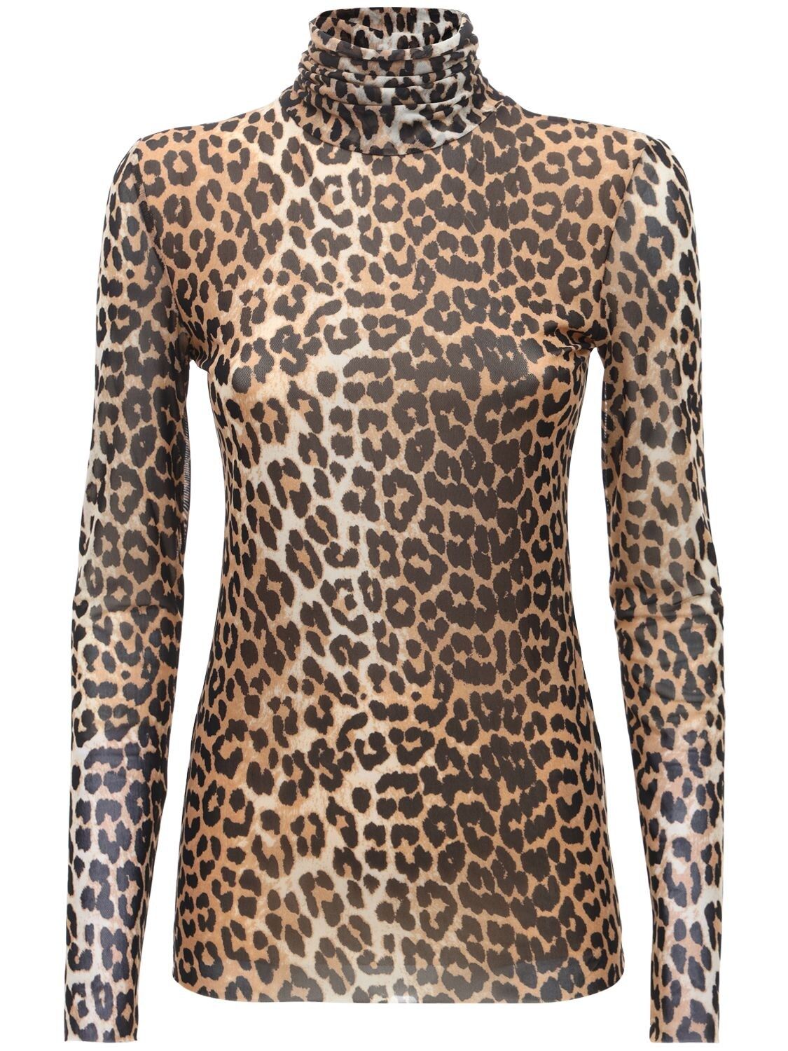 Leopard Printed Mesh Turtleneck Top | Luisaviaroma