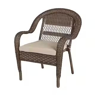 StyleWell Mix and Match Stackable Brown Resin Wicker Outdoor Patio Lounge Chair with Beige Cushio... | The Home Depot