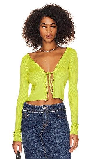 Halina Tie Front Cardigan in Lime Green | Revolve Clothing (Global)