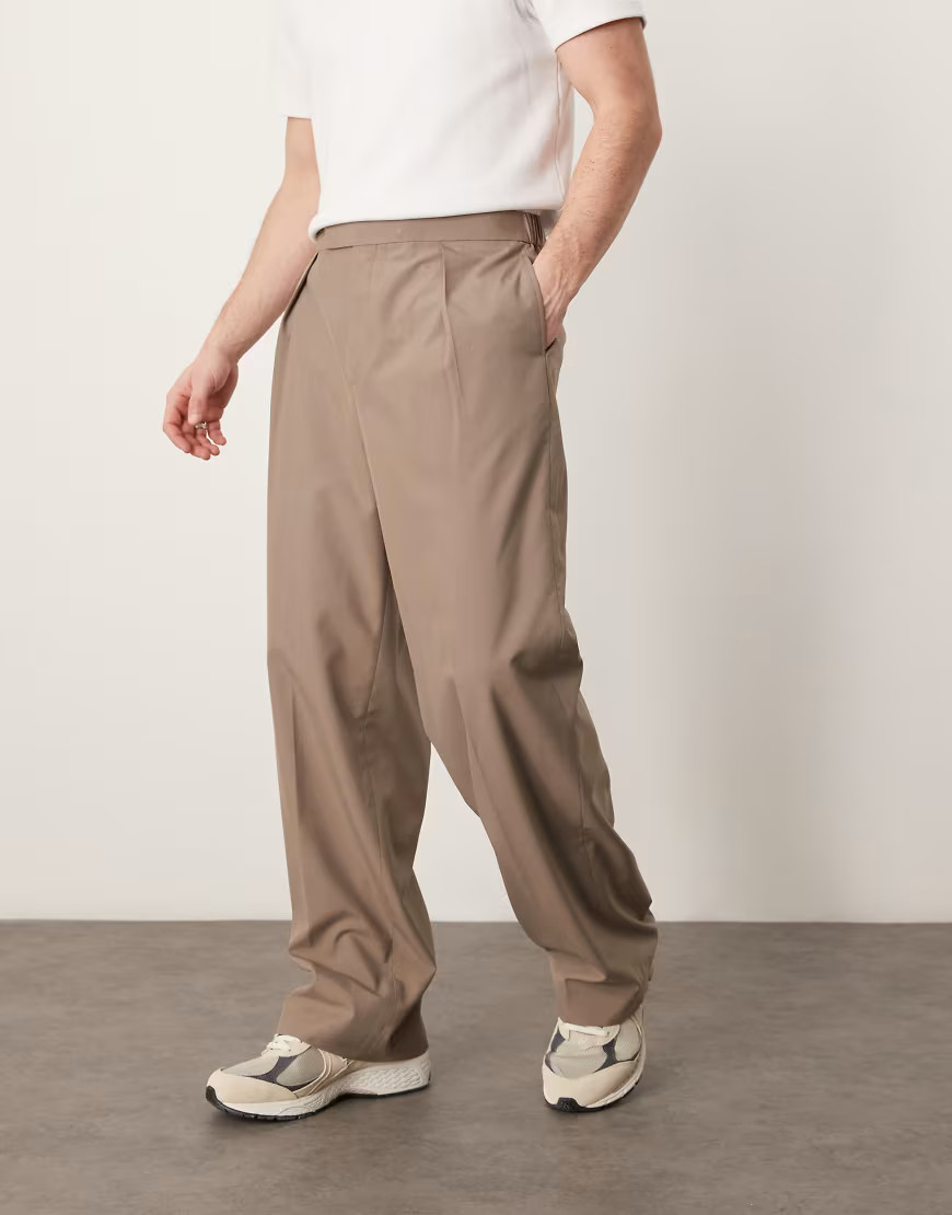 ASOS DESIGN smart wide leg trousers in beige with elasticated waist-Neutral | ASOS (Global)