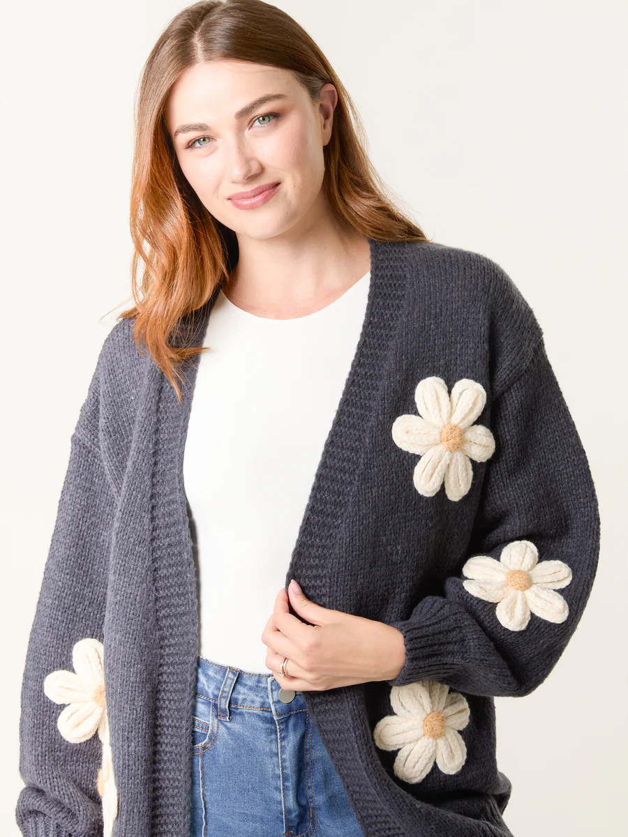 Navy | Daisy Large Flower Cardigan | Blue Vanilla | Blue Vanilla