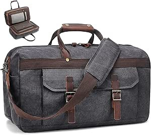Duffle Bag for Men Waterproof Genuine Leather Canvas Travel Duffel Bags for Women Overnight Weeke... | Amazon (US)
