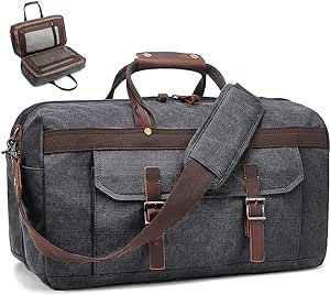 Duffle Bag for Men Waterproof Genuine Leather Canvas Travel Duffel Bags for Women Overnight Weeke... | Amazon (US)