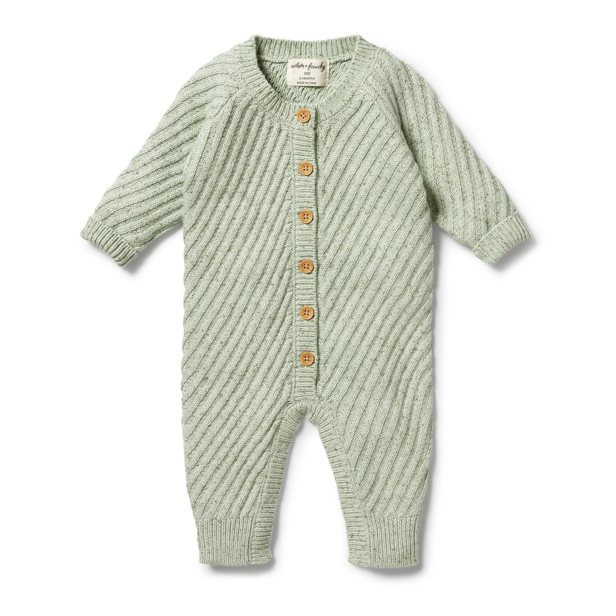 Knitted Button Growsuit, Sage | SpearmintLOVE