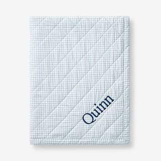 Company Kids Ditsy Gingham Quilted/Sherpa Blue Stroller Blanket | The Home Depot