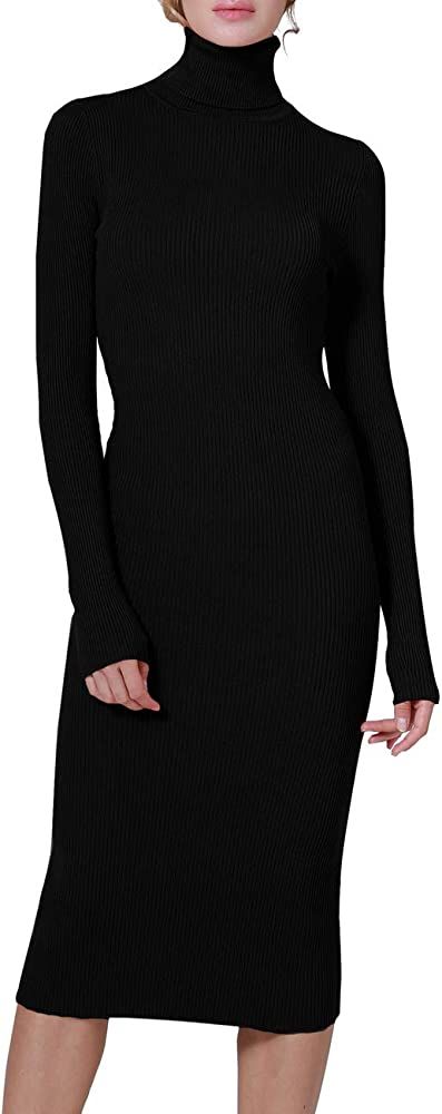 ninovino Women's Turtleneck Ribbed Long Sleeve Bodycon Midi Dress Black-S at Amazon Women’s Clo... | Amazon (US)