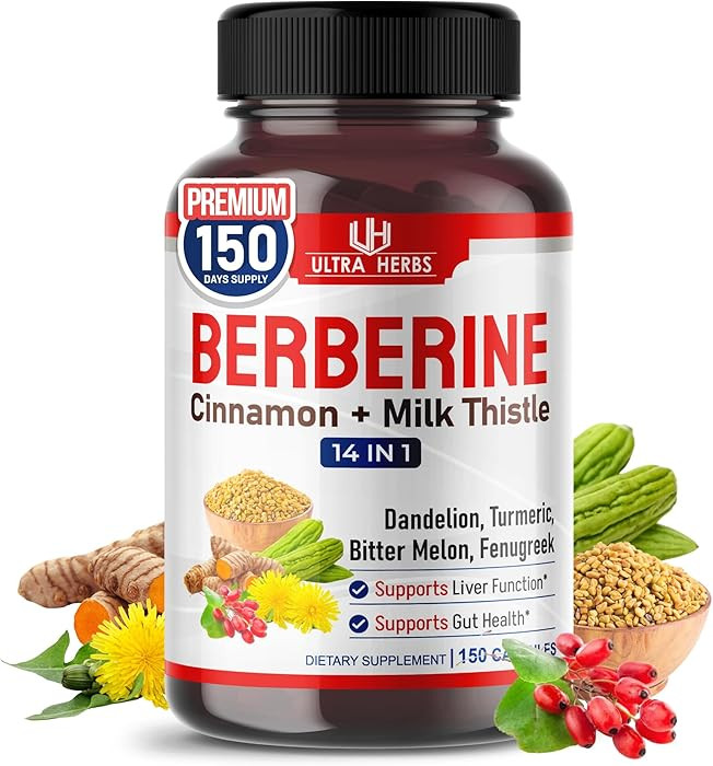 Ultra Herbs Premium Berberine with Cinnamon, Milk Thistle - Promotes Liver Function, Gut Health, ... | Amazon (US)