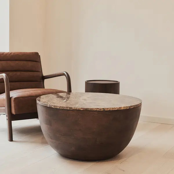 Lyra - Dark Emperador Marble Round Dark Wood Premium Coffee Table | William Wood
