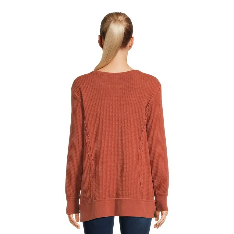 Time and Tru Women’s Waffle Pullover Top with Long Sleeves | Walmart (US)