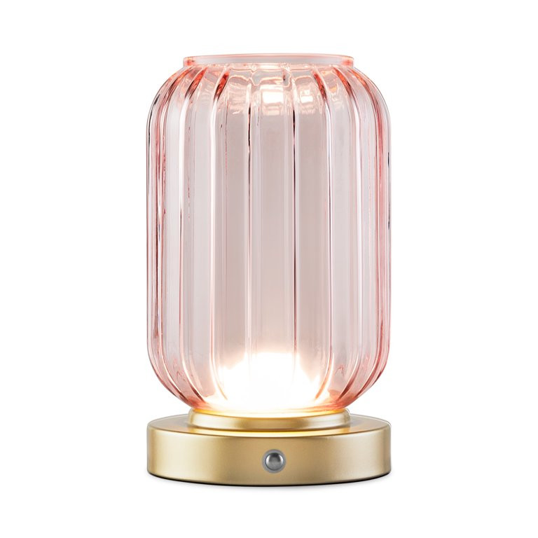Mainstays by Becky G. & Alejandra 8.5" Rechargeable Mimosa Pink Ribbed Glass Uplight, Gold Metal ... | Walmart (US)