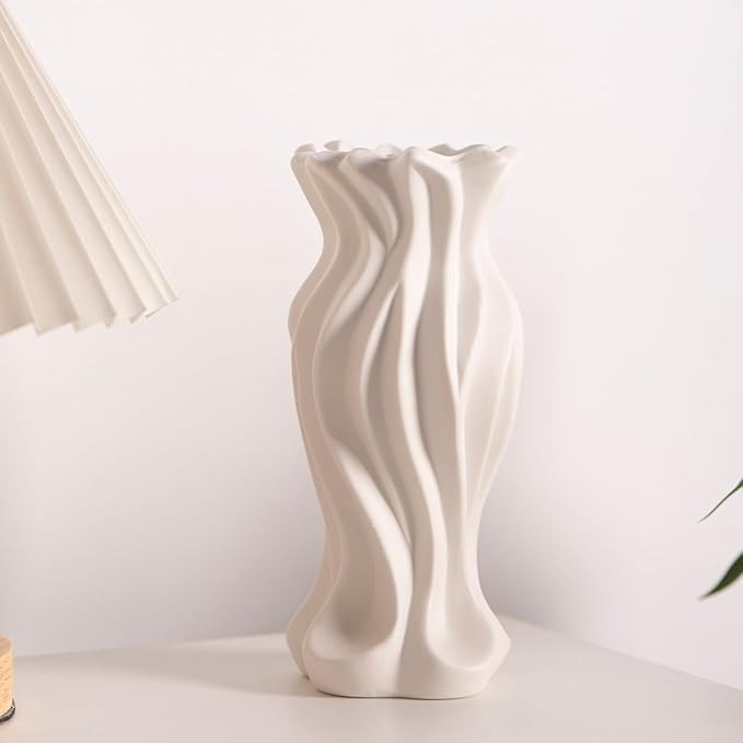 Ceramic Flowers Vase Home Decor Table Centerpiece, White Modern Vase for Roses Pampas Grass | Amazon (US)