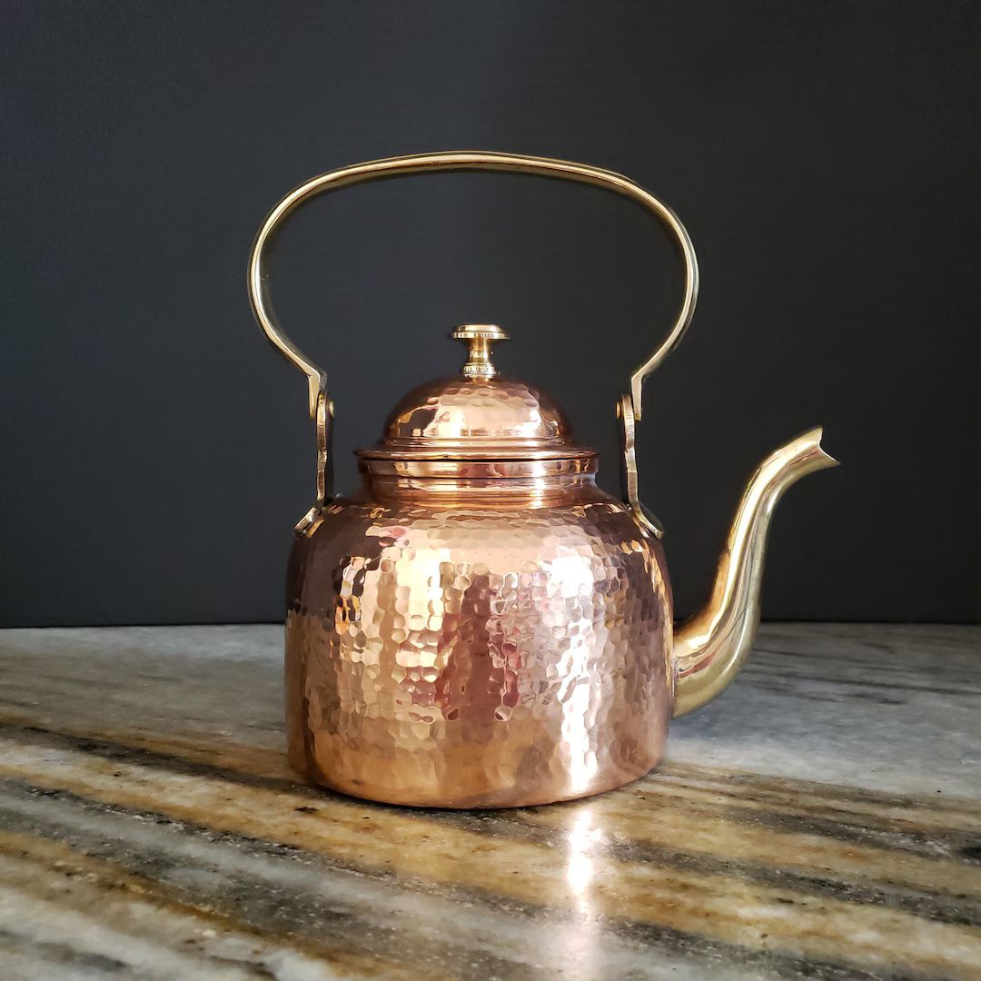 Copper Kettle With Brass Handle And Spout Indian Copper Teapot | Etsy (US)