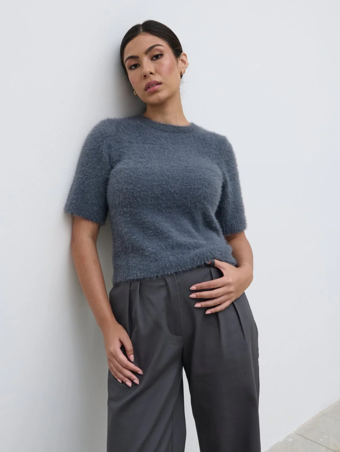Kelly Cropped Fluffy Knit T-Shirt | Pretty Lavish (UK)