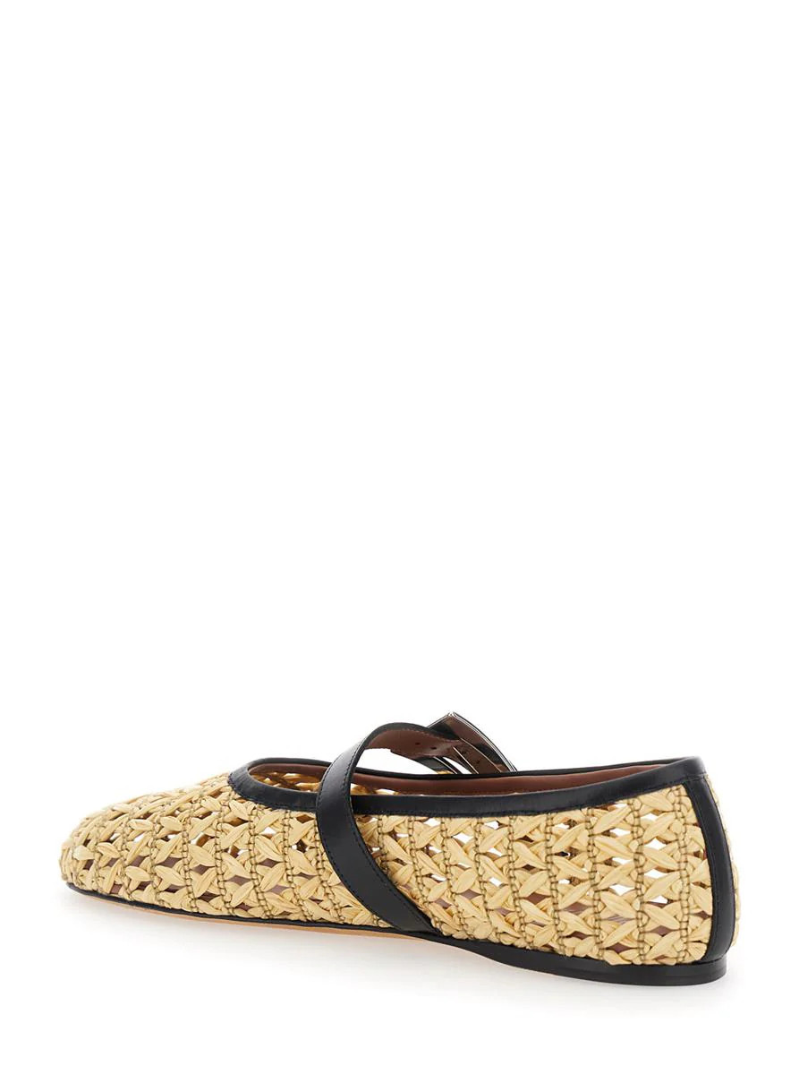 'Sveva' Beige Ballet Flats With Woven Design And Buckle Closure In Fabric And Leather Woman | Baltini