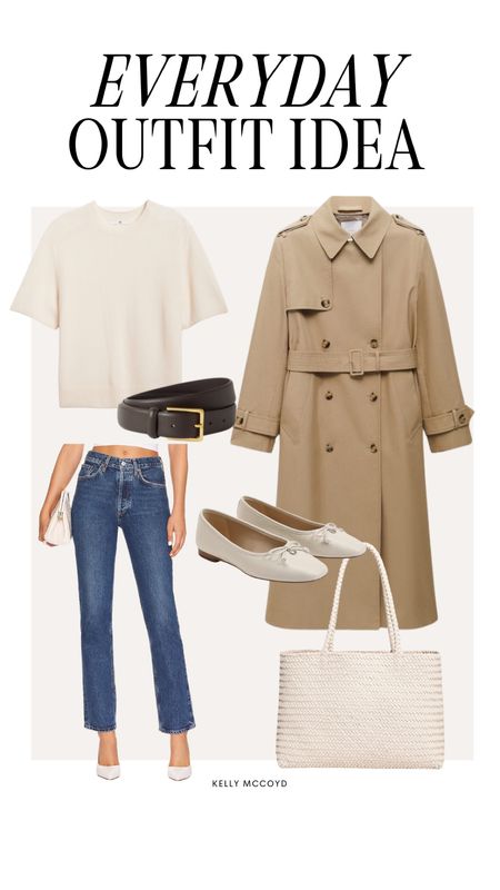 Neutral everyday outfit idea for Spring: Agolde jeans, cashmere tee, trench coat, ballet flags, Madewell tote 

#LTKSeasonal #LTKstyletip