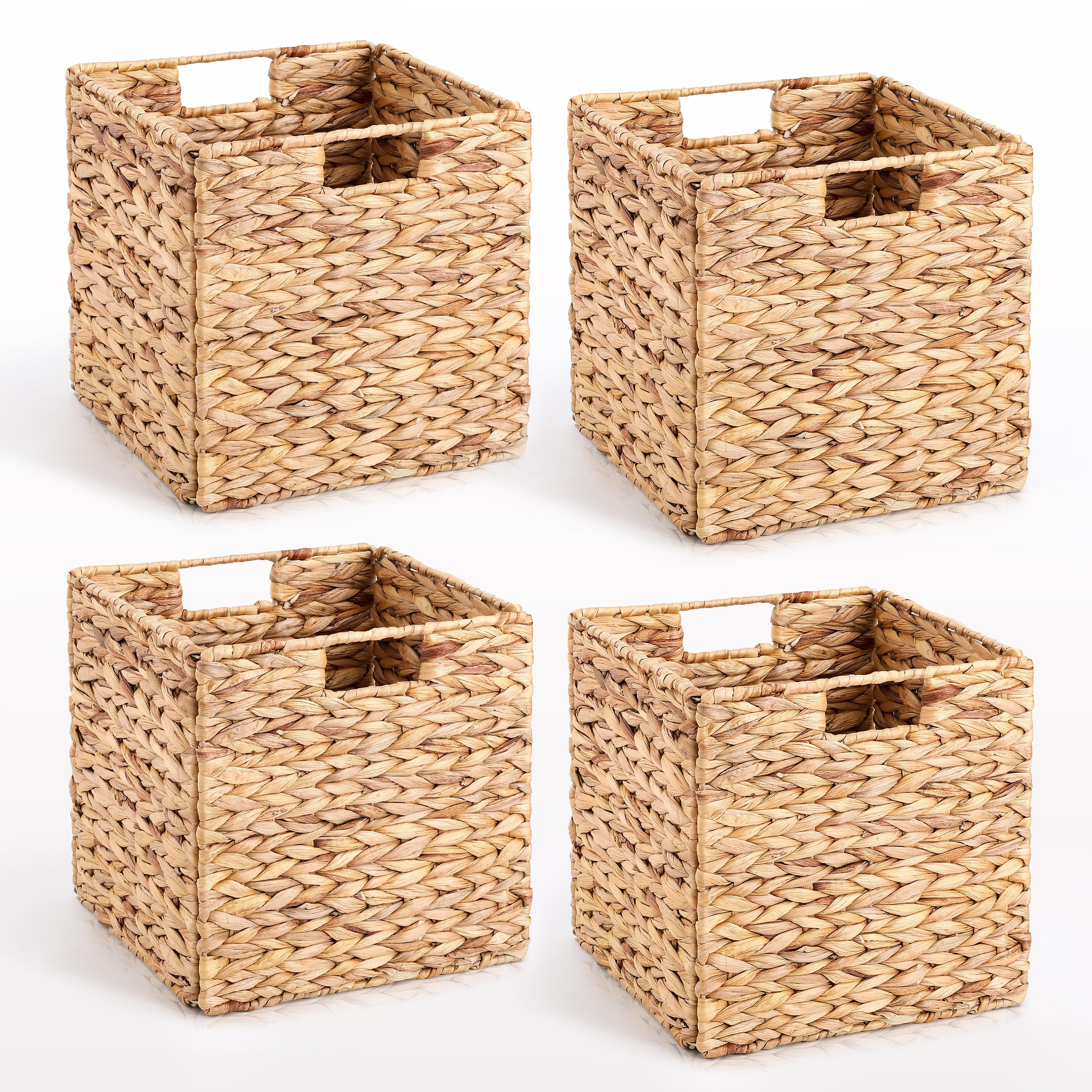10.5 x 10.5in Wicker Storage Baskets, Cube Foldable Water Hyacinth Storage Baskets for 11 x 11 Cube Shelves Set of 4 | Amazon (US)