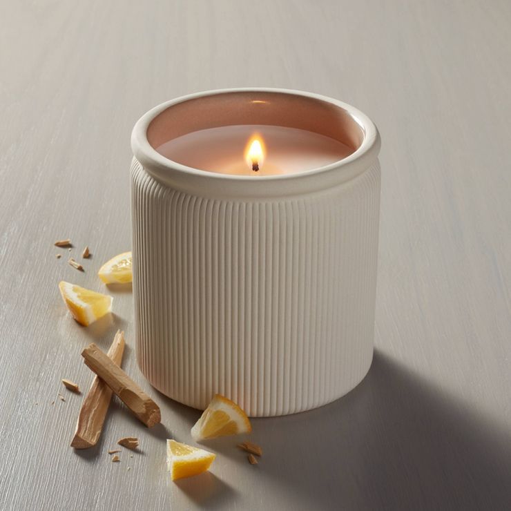 Ribbed Ceramic Sandalwood & Clay Jar Candle Taupe 14oz - Hearth & Hand™ with Magnolia | Target