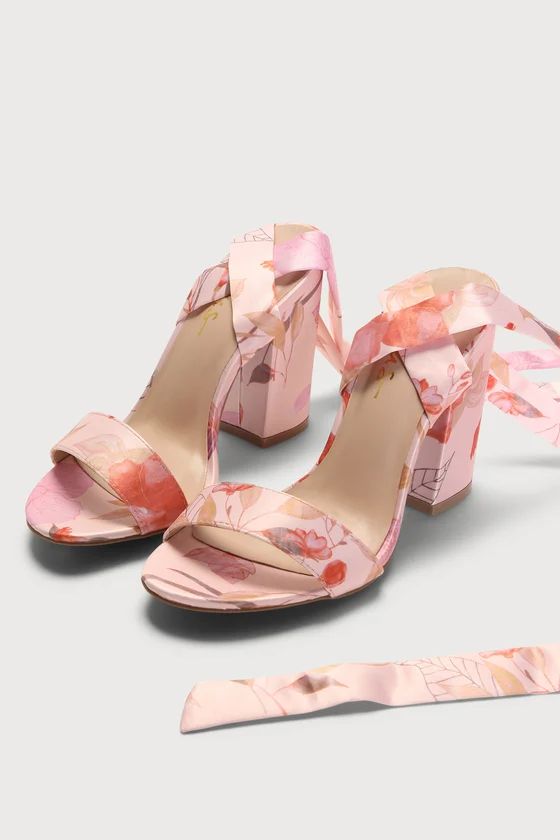 Alta Blush Floral Print Satin Lace-Up Heels | Lulus (US)