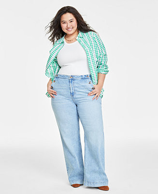 Plus Size Sailor High-Rise Wide-Leg Jeans, Created for Macy's | Macy's