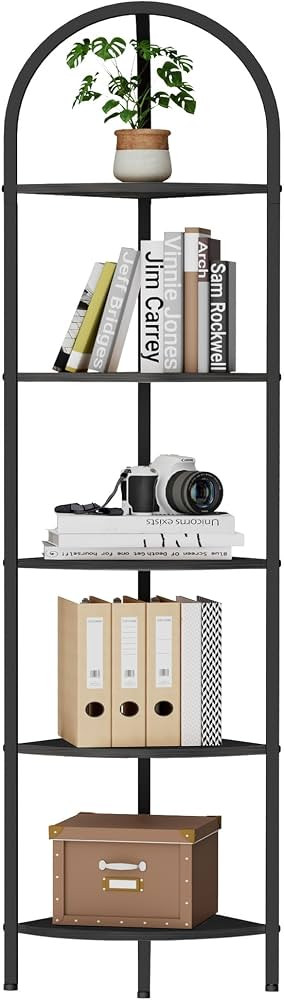 Homhedy 5-Tier Arched Corner Shelf Stand, Wall Corner Bookshelf with Metal Frame, Plant Stand, In... | Amazon (US)