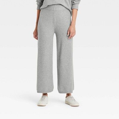 Women&#39;s Mid-Rise Wide Leg Ankle Sweater Pants - A New Day&#8482; Gray M | Target