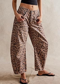 Womens Stretchy Mid Rise Barrel Jeans Vintage Loose Wide Leg Cropped Denim Pants Y2k Baggy Boyfri... | Amazon (US)