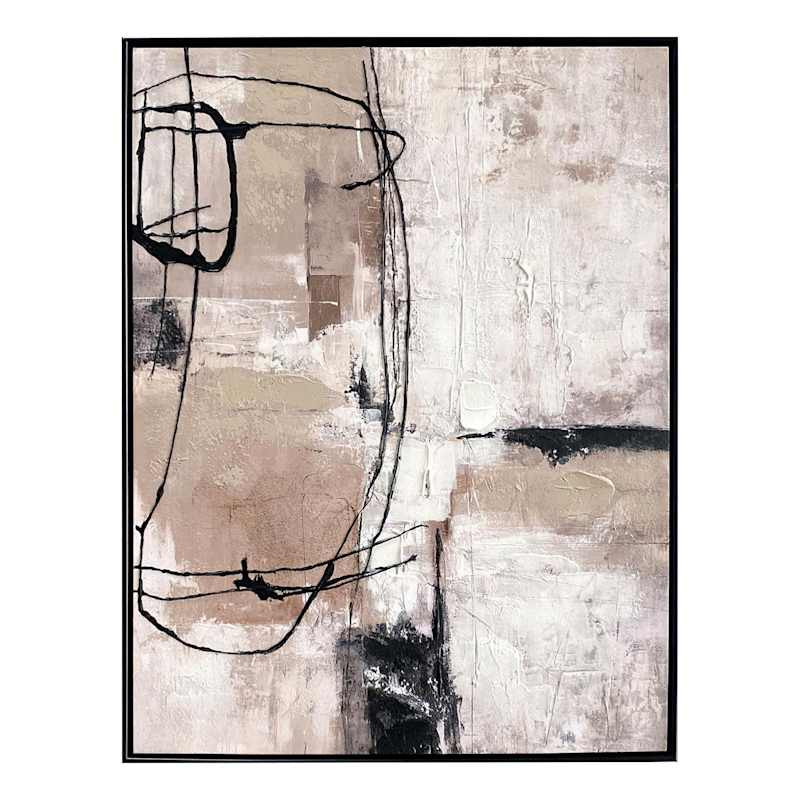 Framed Hand Painted Black & Neutral Abstract Wall Art, Wood | At Home