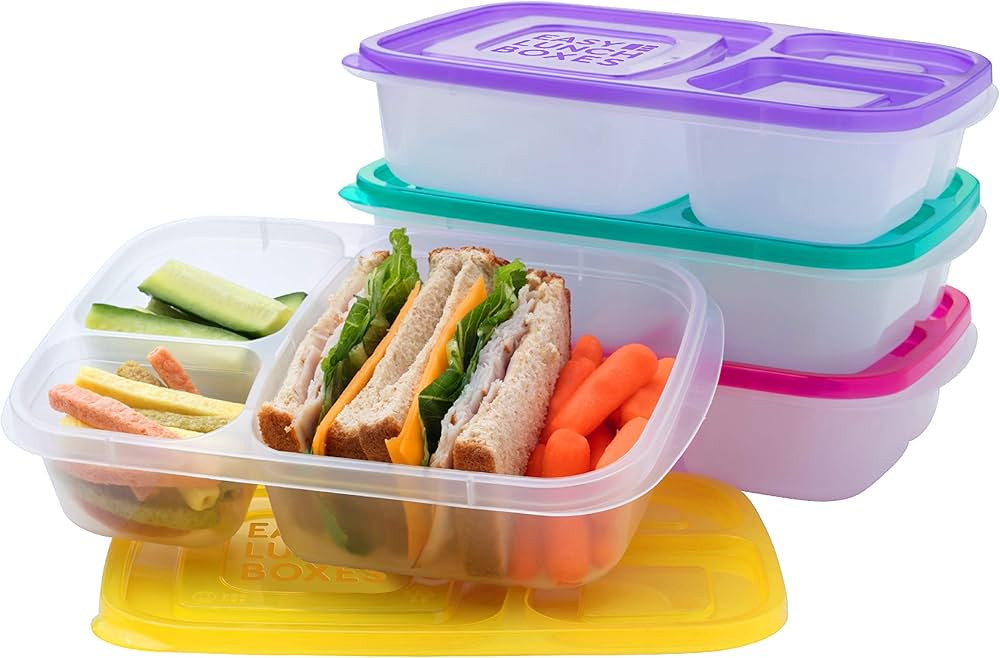 EasyLunchboxes® - Bento Lunch Boxes - Reusable 3-Compartment Food Containers for School, Work, a... | Amazon (US)