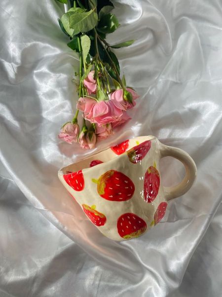 strawberries forever handmade ceramic mug-clay mug handmade, handmade coffee mug, aesthetic mug, modern coffee mug, cute mug

#LTKeurope #LTKhome #LTKunder100