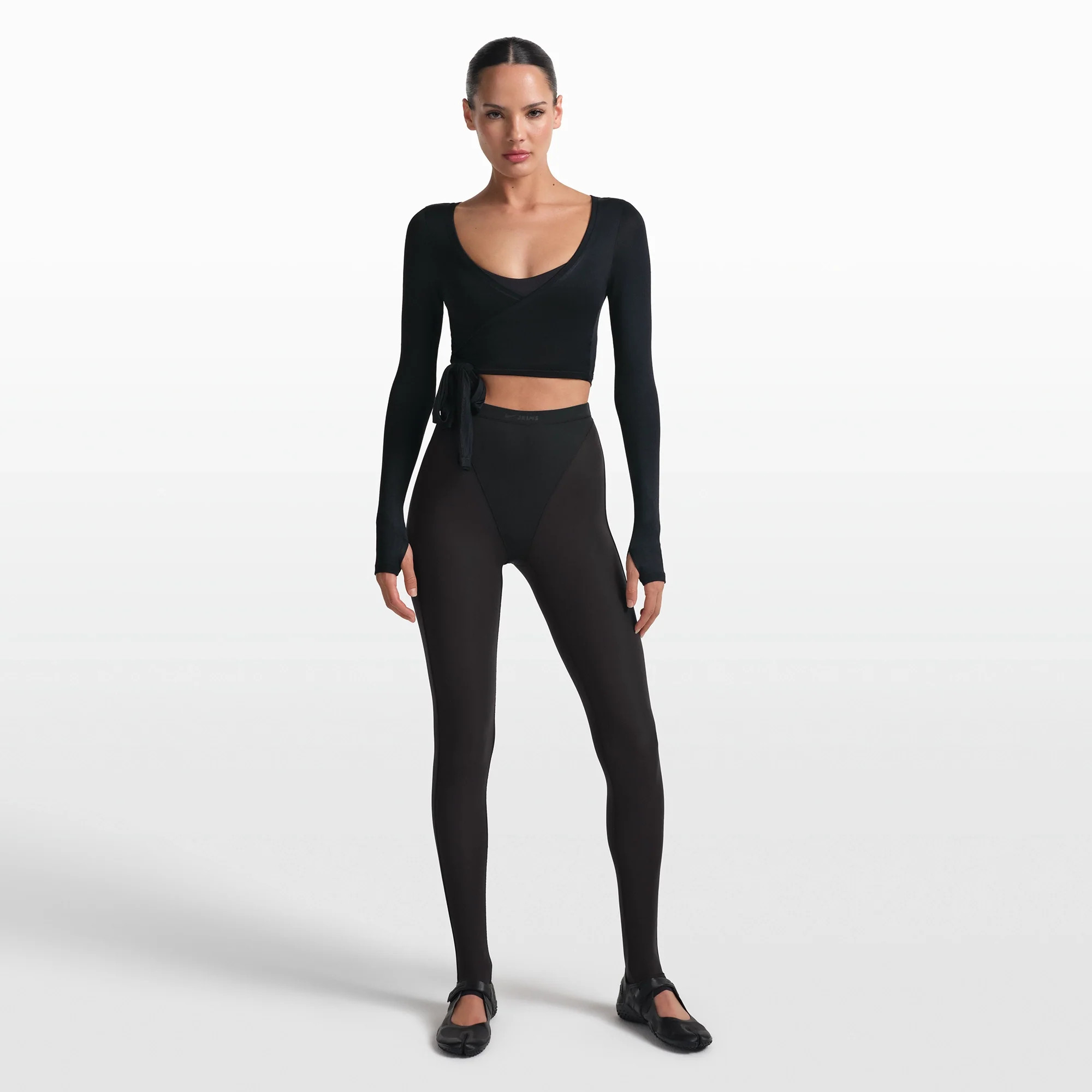 SKIMS Wrap Long Sleeve Cropped Top | Black | Small | NikeSKIMS Stretch Knit | SKIMS (US)
