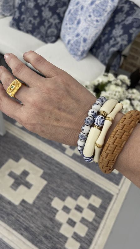 The perfect bracelet stack for summer! Works with so many colors! Reds, pinks, yellow, white, orange, navy, white and more!!! #chinoiseriejewelry #blueandwhite #summer #bracelets 

#LTKstyletip #LTKunder50 #LTKFind