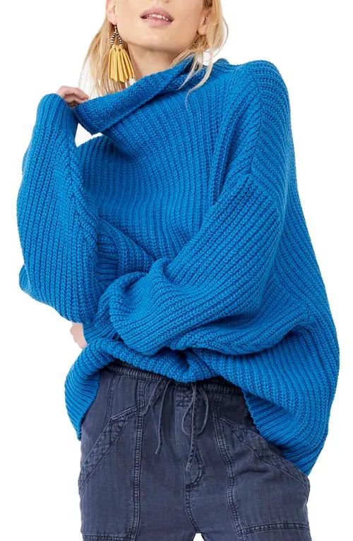 Free People Swim Too Deep Turtleneck Sweater in Mykonos Blue at Nordstrom, Size Medium | Nordstrom