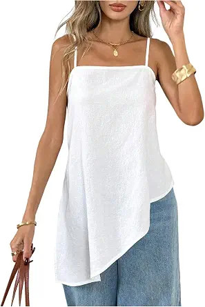 SHENHE Women's Summer Long Camisole Top Asymmetrical Split Hem Spaghetti Strap Cami Tank | Amazon (US)