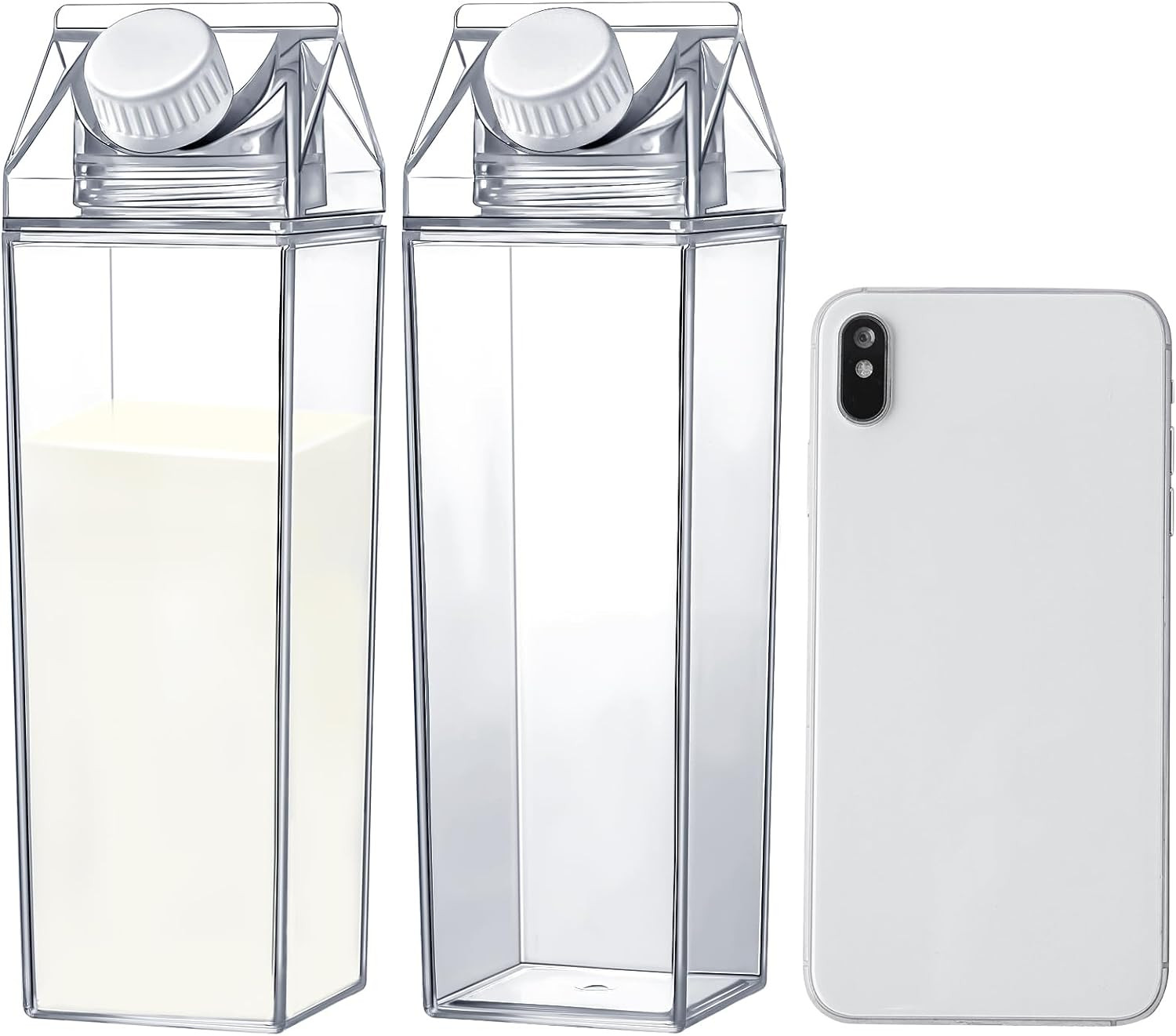 17 oz Milk Carton Water Bottles Clear Plastic Milk Box Portable Reusable Square Juice Bottles for Outdoor Sports Travel Camping Activities(2 Pieces) | Amazon (US)