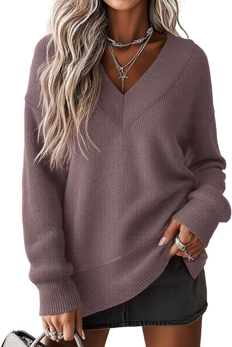 Jouica Women's Sweaters V Neck Pullover Sweater for Women Long Sleeve Tops | Amazon (US)