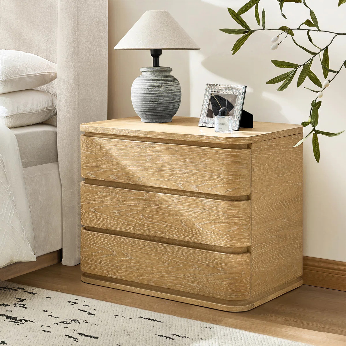 Waynesville Modern 30"W 3-Drawer Oak Wood Fully Assembled Nightstand with Built-In Powerstation a... | Wayfair North America