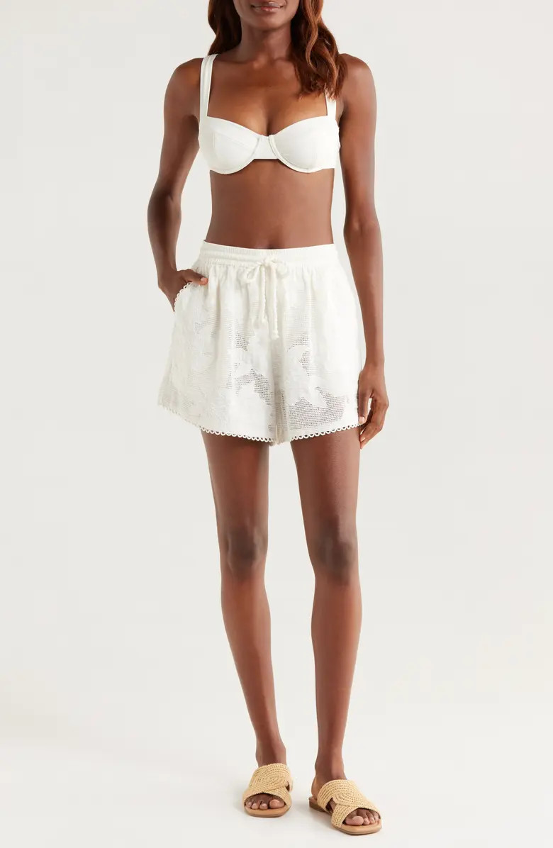 Floral Embroidery Cotton Blend Cover-Up Shorts | Nordstrom