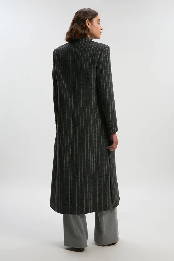 Petite Brushed Wool Pinstripe Oversized Double Breasted Tailored Maxi Coat | Karen Millen UK + IE + DE + NL