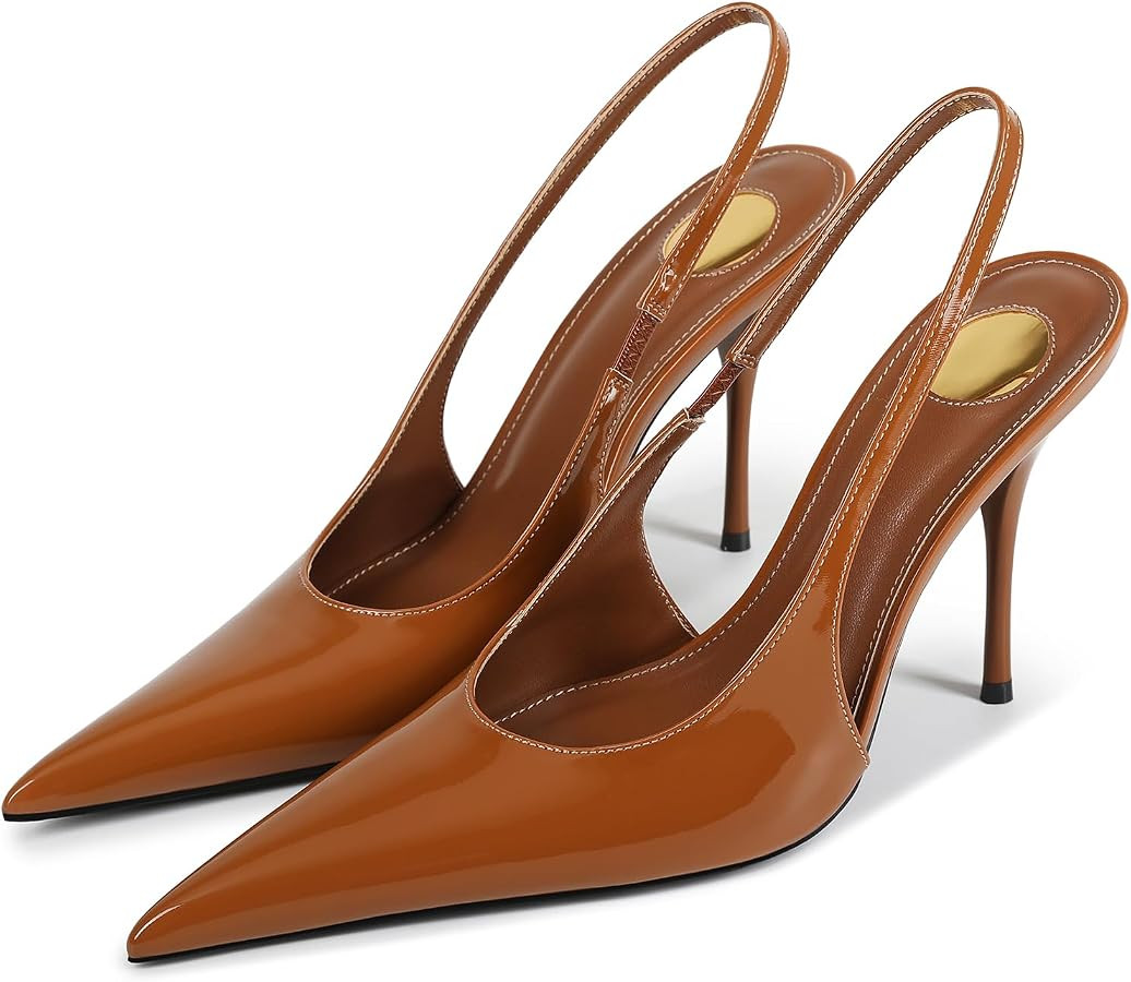 Womens Slingback High Heel Pumps Pointed Toe Patent Leather Stiletto Heels Elegant Dress Shoes fo... | Amazon (US)
