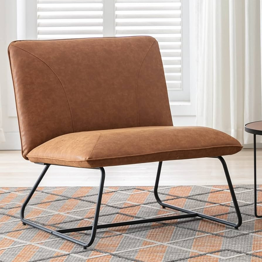 DUOMAY Modern Armless Accent Chair, 27.5" Large Width PU Upholstered Living Room Lounge Chairs Re... | Amazon (US)