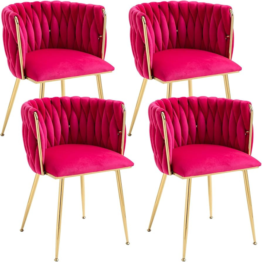 Kiztir Velvet Dining Chairs Set of 4, Modern Dining Chair with Gold Metal Legs, Luxury Tufted Dining Chairs for Living Room, Bedroom, Kitchen (Rose Red) | Amazon (US)