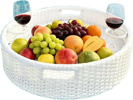 Round Floating Tray for Pool with Drink Holder Extra Large Serving Tray with Handles for Ottaman ... | Amazon (US)