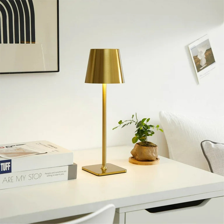Mainstays 13-inch Gold Rechargeable Table Lamp with Touch Controls and Dimming | Walmart (US)