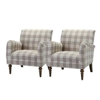 JAYDEN CREATION Mandan Tan Contemporary and Classic Upholstered Plaid Pattern Accent Armchair wit... | The Home Depot